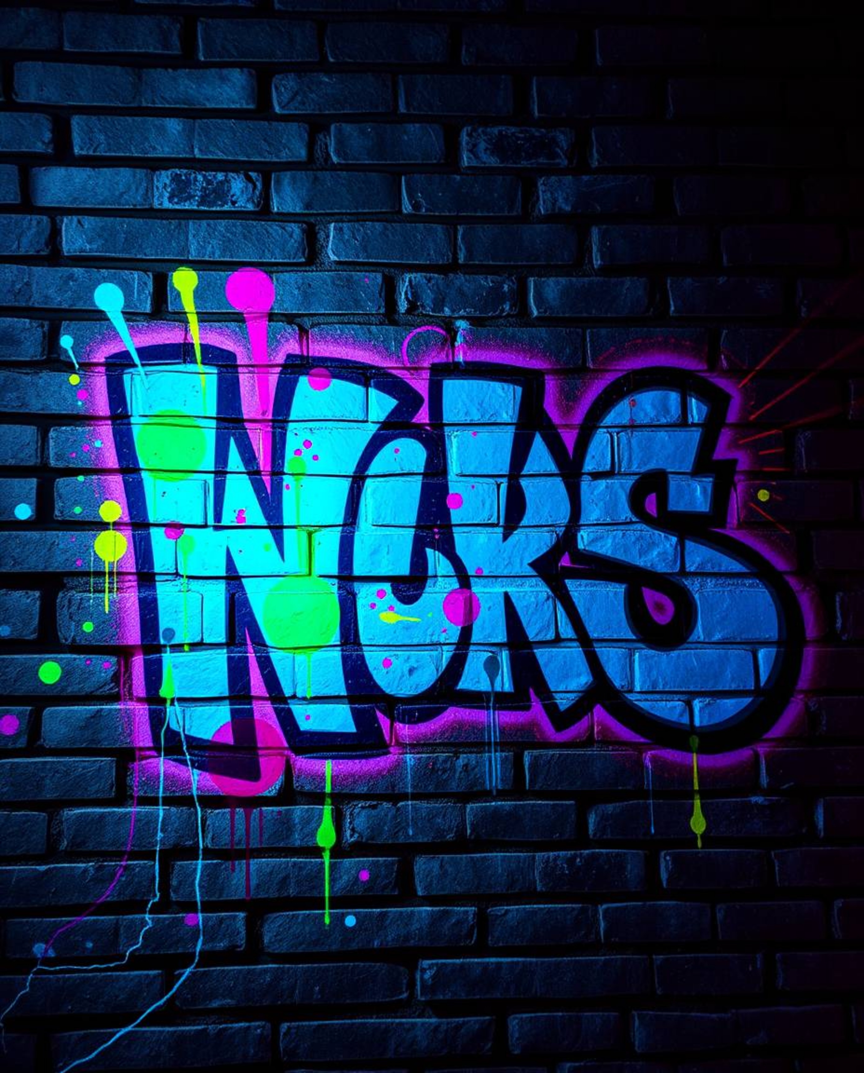 A captivating photograph showcasing ethereal, graffiti-style colorful splashes on a brick wall. This street art aesthetic evo