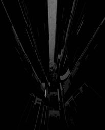 A captivating digital illustration showcasing intense jet black abstract shapes.  The artwork features prominent glitch effec