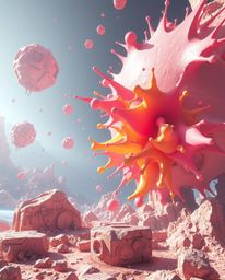 Experience an epic and modern future scene with abstract 3D colorful splash shapes floating in space. This surreal digital ar
