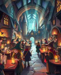 Explore a captivating magical school brimming with young wizards, brought to life with vibrant colors and a harmonious blend