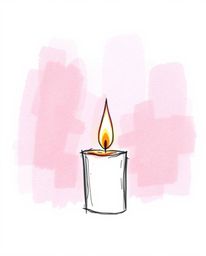 A sophisticated and elegant hand-drawn sketch depicts warm candlelight in rich burgundy and deep blue. The soft gradient text