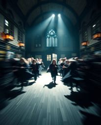 Immerse yourself in the enchanting world of a magical school brimming with young wizards.  High-contrast, low-key lighting en