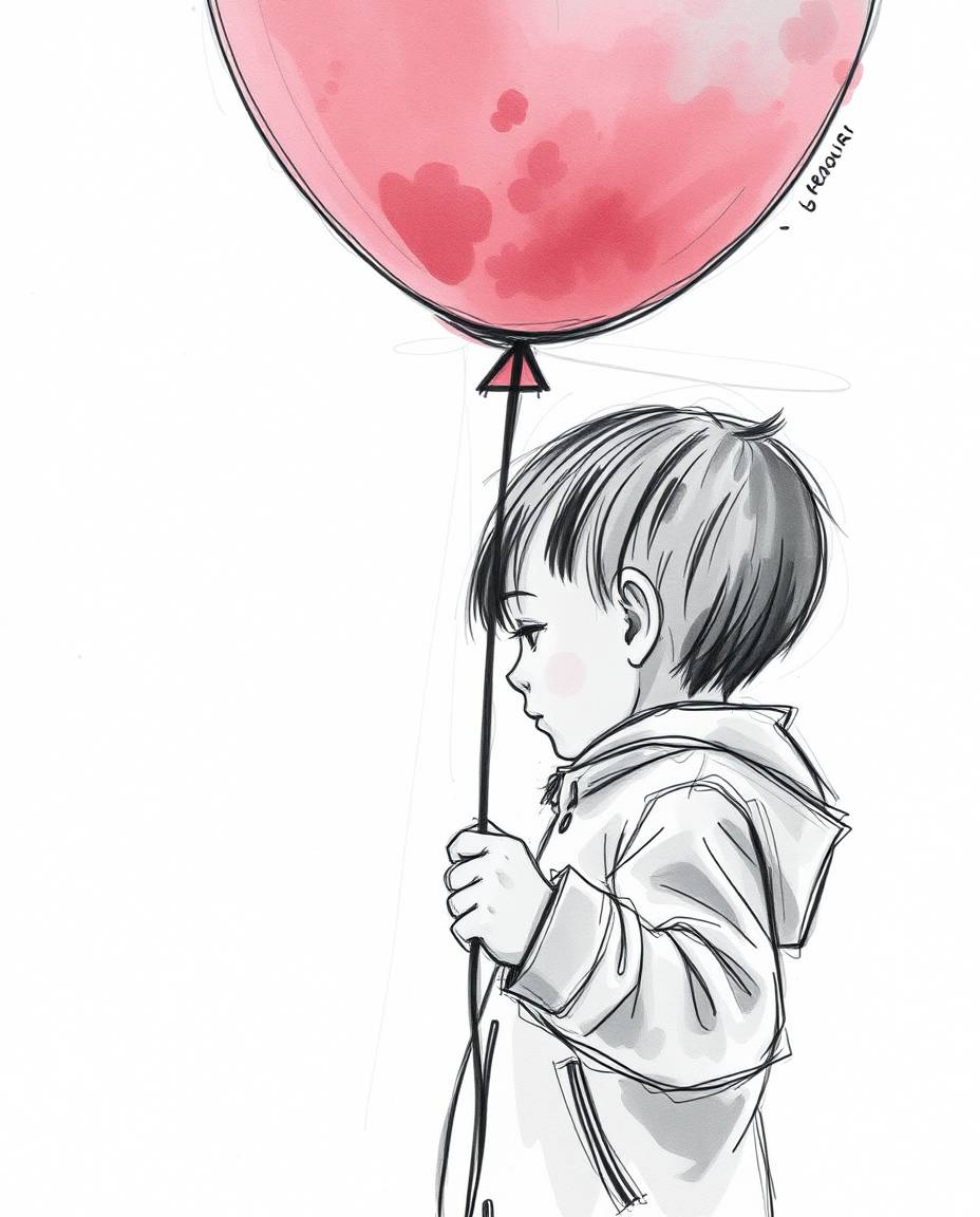 A captivating close-up hand-drawn sketch in a vibrant color sketchnote style depicts a child joyfully holding a balloon.  The