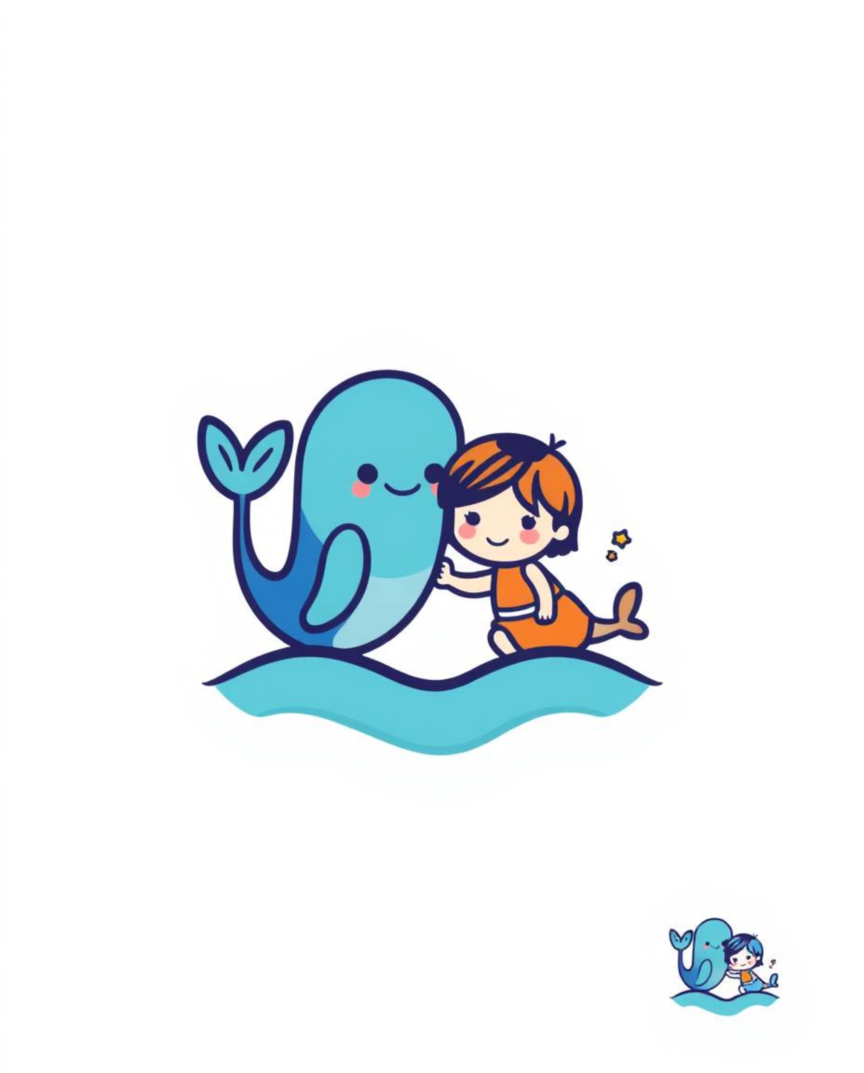 This adorable logo design showcases a heartwarming friendship between a sea creature and a child. Created using geometric sh