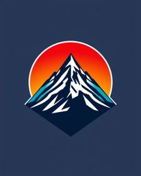 This is a geometric logo design inspired by a high-alpine peak sunset. The artwork features a bright lens flare, clean lines,