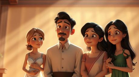 Experience a heartwarming family reunion rendered in stunning Pixar style, featuring graceful and elegant figures with refine