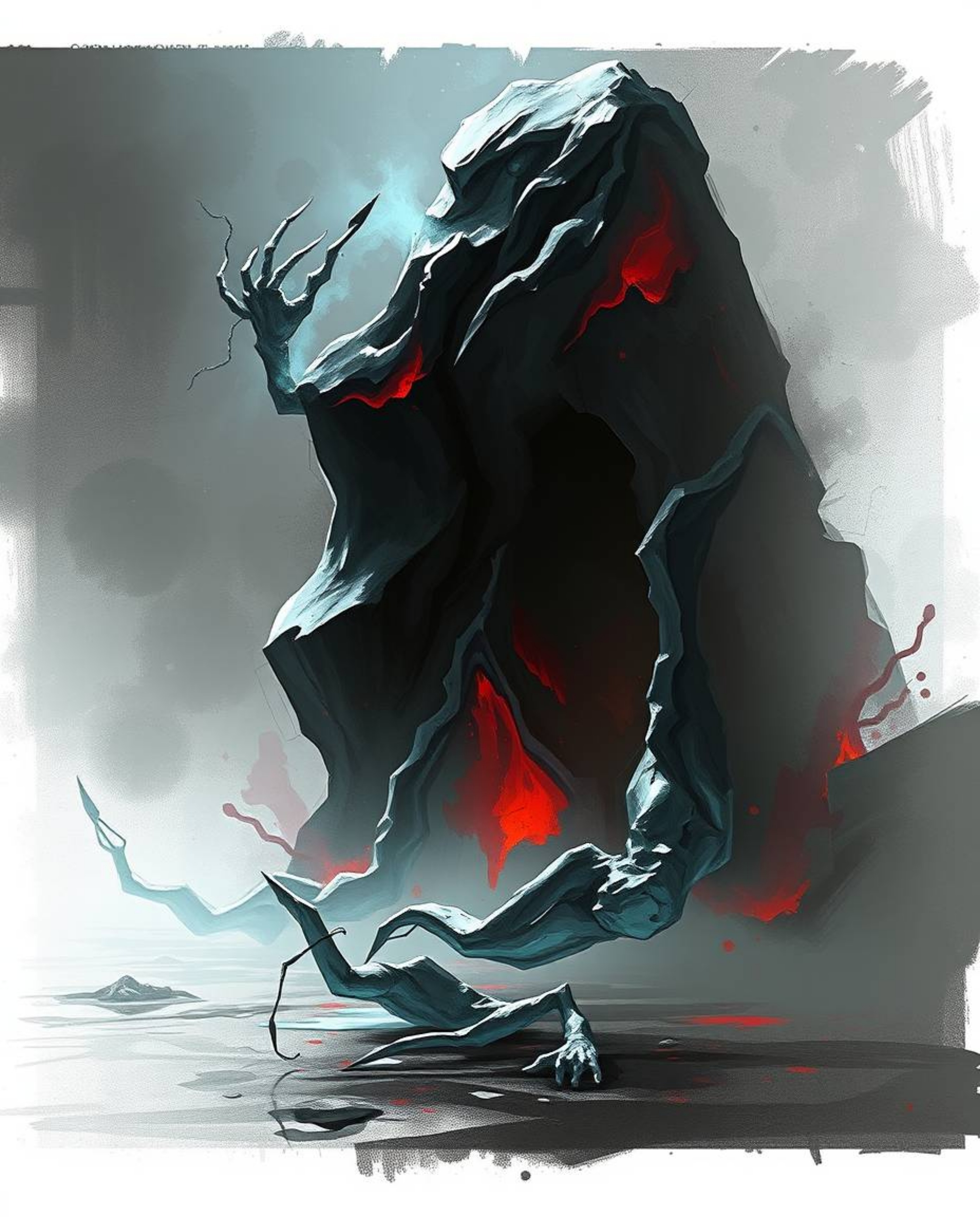 Explore a captivating digital sketch featuring an eerie and creepy atmosphere.  This artwork combines misty backgrounds, dyna