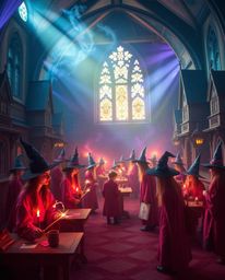 Immerse yourself in a magical school teeming with young wizards, brought to life with electric vivid colors and a hazy soft l