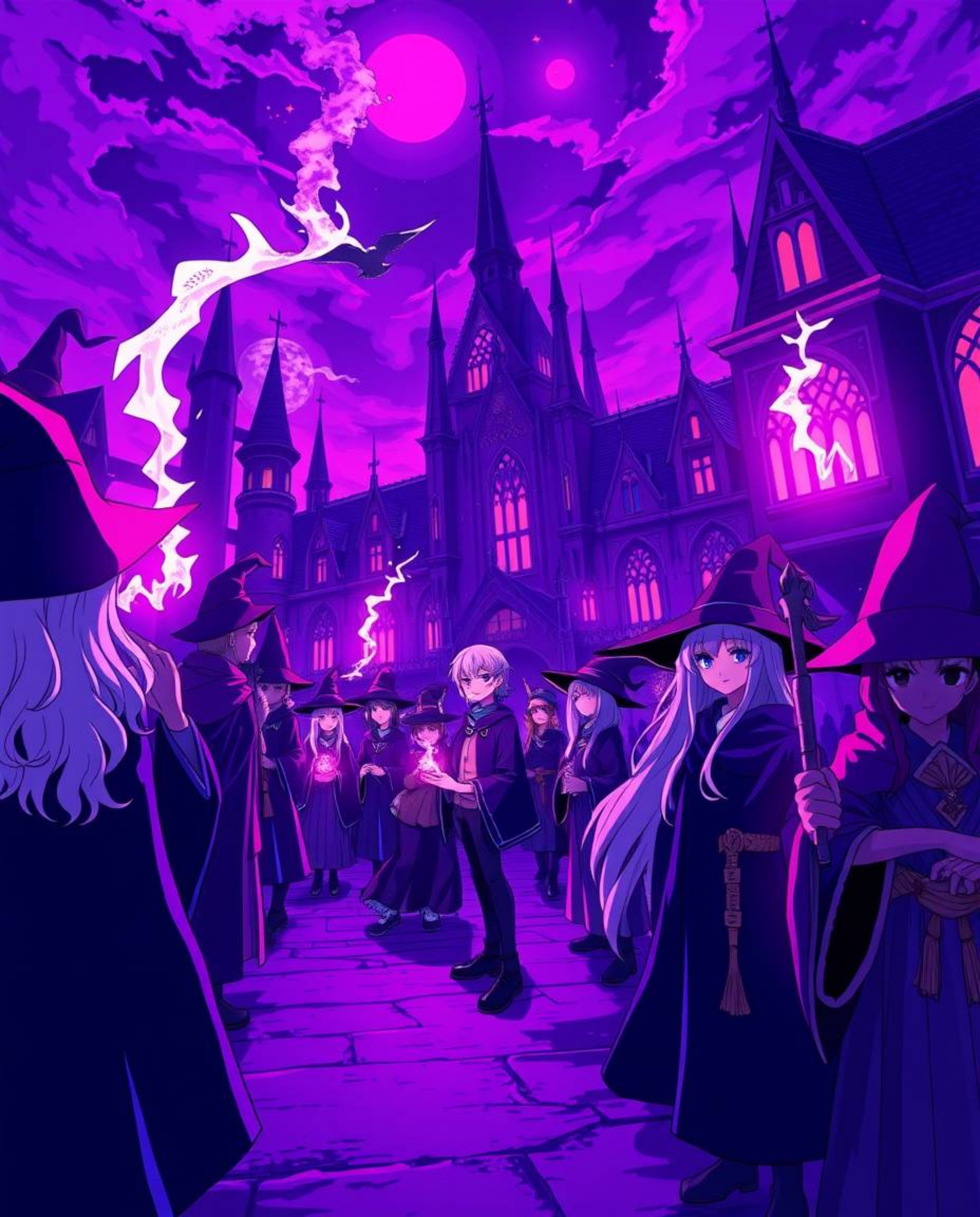 Dive into a captivating Isekai anime depicting a magical school brimming with young wizards.  The artwork features deep ultra