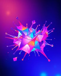 Explore a mesmerizing realm where glowing bioluminescent colors meet intricate origami style.  Abstract 3D colorful splash sh