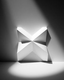Explore dramatic, cinematic monochrome fine art photography showcasing a 3D geometric pattern resembling folded paper. This i