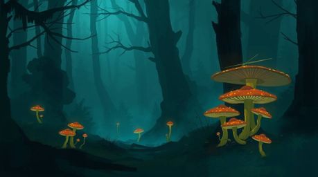 Explore a vintage-style enchanted forest brought to life with a digital sketch featuring loose, painterly strokes. Glowing mu