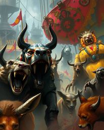 This artwork features an extreme macro close-up digital sketch depicting a carnival overtaken by wild animals. The piece util