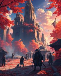 Immerse yourself in a vibrant Isekai anime scene where warm autumn colors clash with the harsh reality of a battlefield. Time
