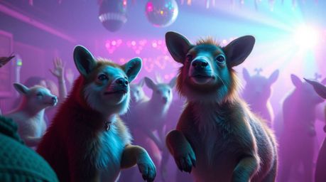 Experience a magical animal dance party set in a mystical, enchanting environment.  Disco lights illuminate the scene, creati