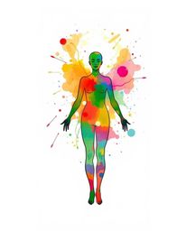 A captivating hand-drawn sketchnote depicts a human silhouette formed by vibrant, colorful splashes.  This modern art piece e