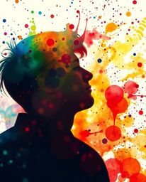This artwork features a captivating close-up shot with a silhouetted figure beautifully contrasted against vibrant and colorf