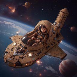 A stunning high fashion photograph capturing a young boy's boundless imagination. Dressed in a stylish spacesuit, he confiden