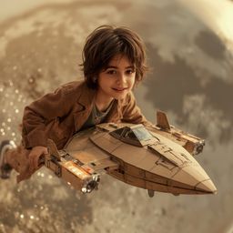 This exquisite high fashion photography captures a boy with messy brown hair and bright eyes, dressed in earthy tones and met