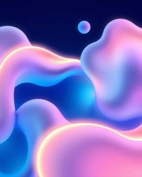Immerse yourself in a mesmerizing world of futuristic 3D fluid shapes with glowing edges set against a deep blue backdrop. Th