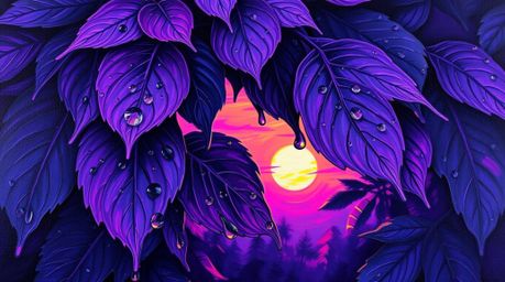Experience a breathtaking scene in deep ultraviolet hues, rendered in the classic oil painting style. Witness a sunset reflec