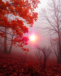 Immerse yourself in a breathtaking cosmic scene where warm autumn colors meet a vibrant explosion of light and color within a