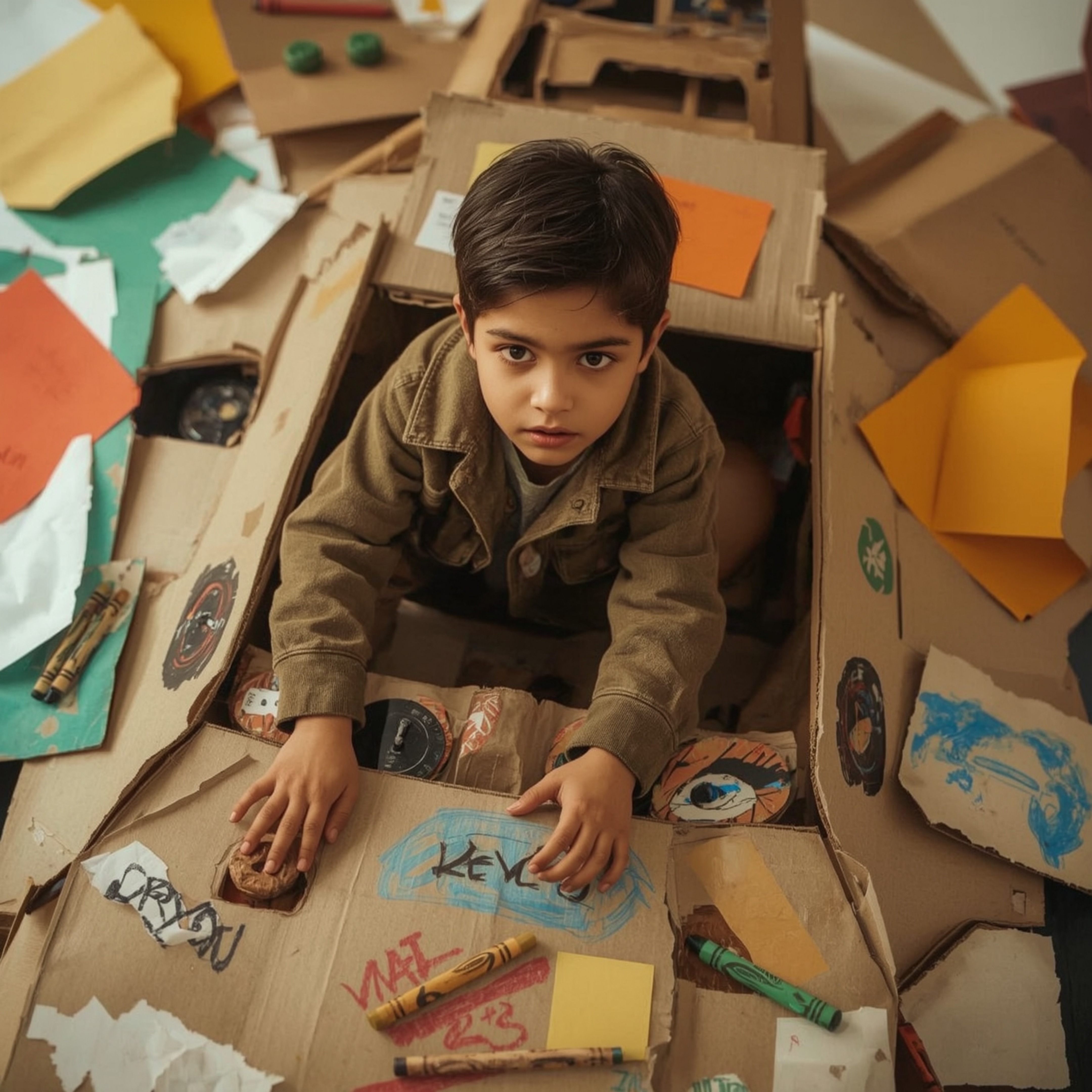 A captivating high fashion photography series featuring a young boy with expressive features and radiant skin, immersed in a 
