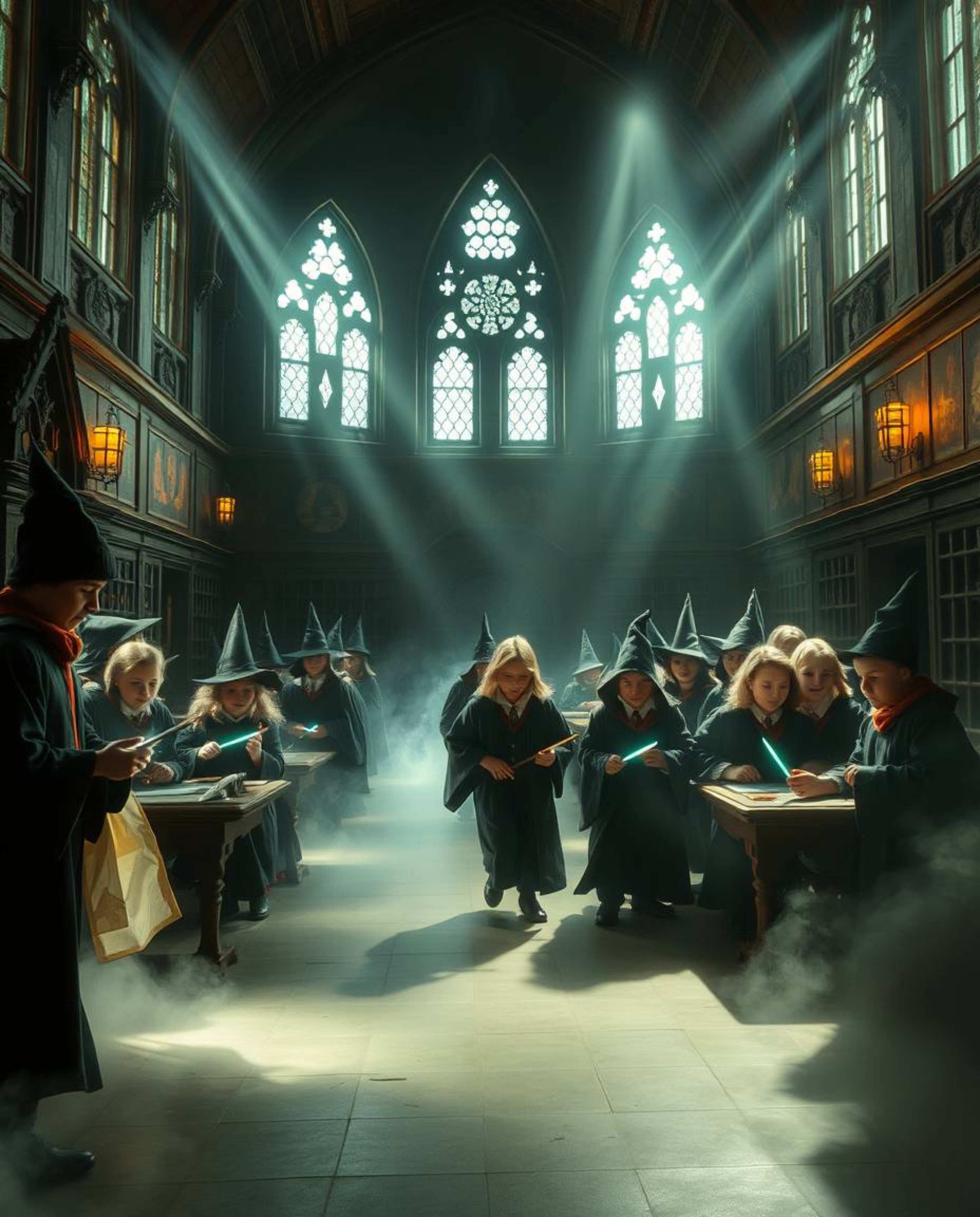 Immerse yourself in a magical school brimming with young wizards, brought to life with stunning volumetric lighting. Witness 