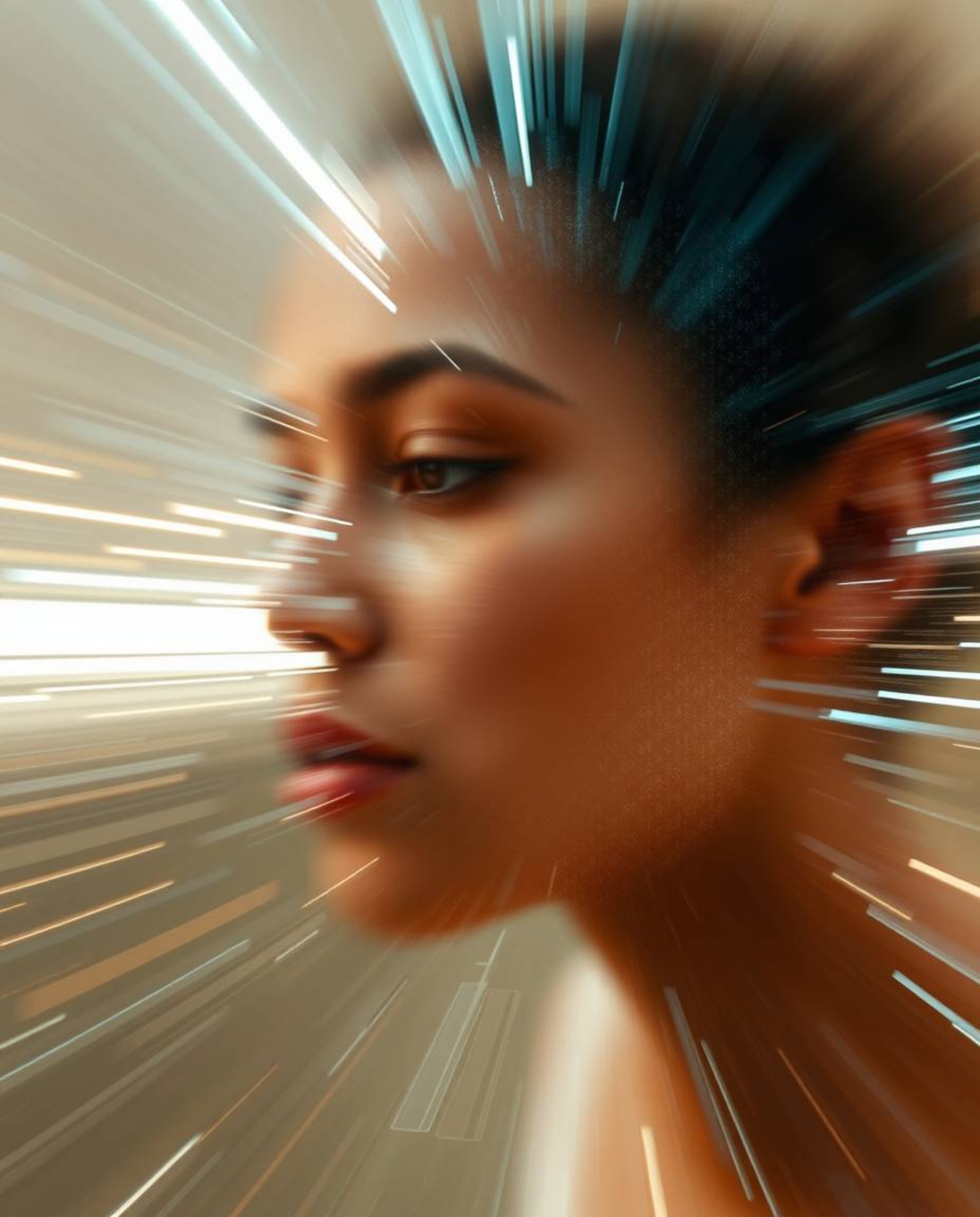 This captivating long-exposure photograph showcases the mesmerizing transformation of a human face into a dynamic data stream