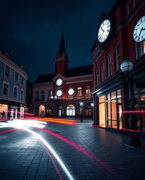 Capture the essence of tranquility and the passage of time with a long exposure photograph of an empty town square. The scene