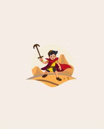 This striking geometric logo features a brave, Disney-style hero embarking on a desert adventure. The design incorporates cle