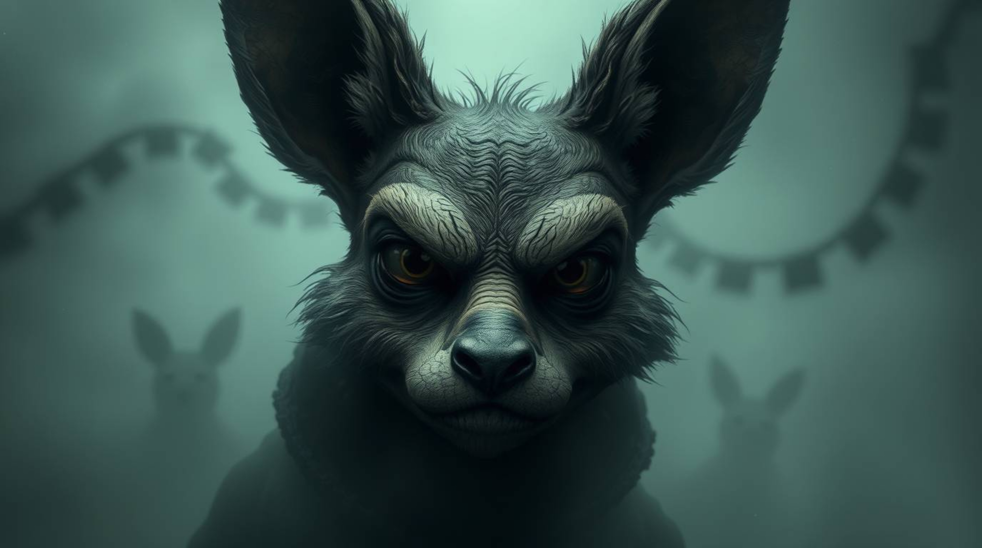 Discover a chillingly sarcastic animal sidekick, rendered in dark tones and unsettling detail.  Its expressive eyes pierce th