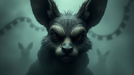 Discover a chillingly sarcastic animal sidekick, rendered in dark tones and unsettling detail.  Its expressive eyes pierce th