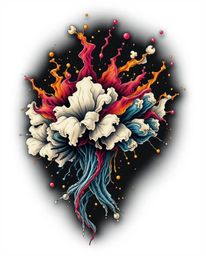 This traditional tattoo art print captures the intensity of dramatic weather with dynamic colorful splashes against a stark b