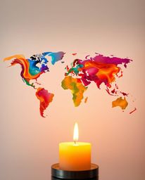 A graceful and elegant world map is formed from bright, colorful splashes, rendered in a creative abstract style bathed in th