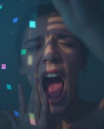 A captivating digital artwork depicting a person screaming, their face partially hidden, as the world around them dissolves i