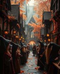 Immerse yourself in a warm and inviting scene featuring a magical school bustling with young wizards. This tight close-up sho