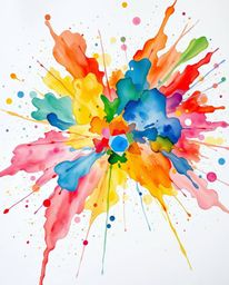 This stunning abstract art piece features a delicate watercolor painting rendered from a bird's eye view. A vibrant explosion