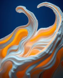 This image showcases an extreme macro close-up of layered papier-mâché, meticulously sculpted into futuristic 3D fluid shapes