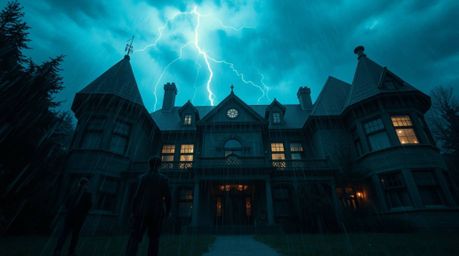 A thrilling mystery unfolds as a group of teenagers unravel secrets within a haunted mansion during a dramatic storm.  Experi
