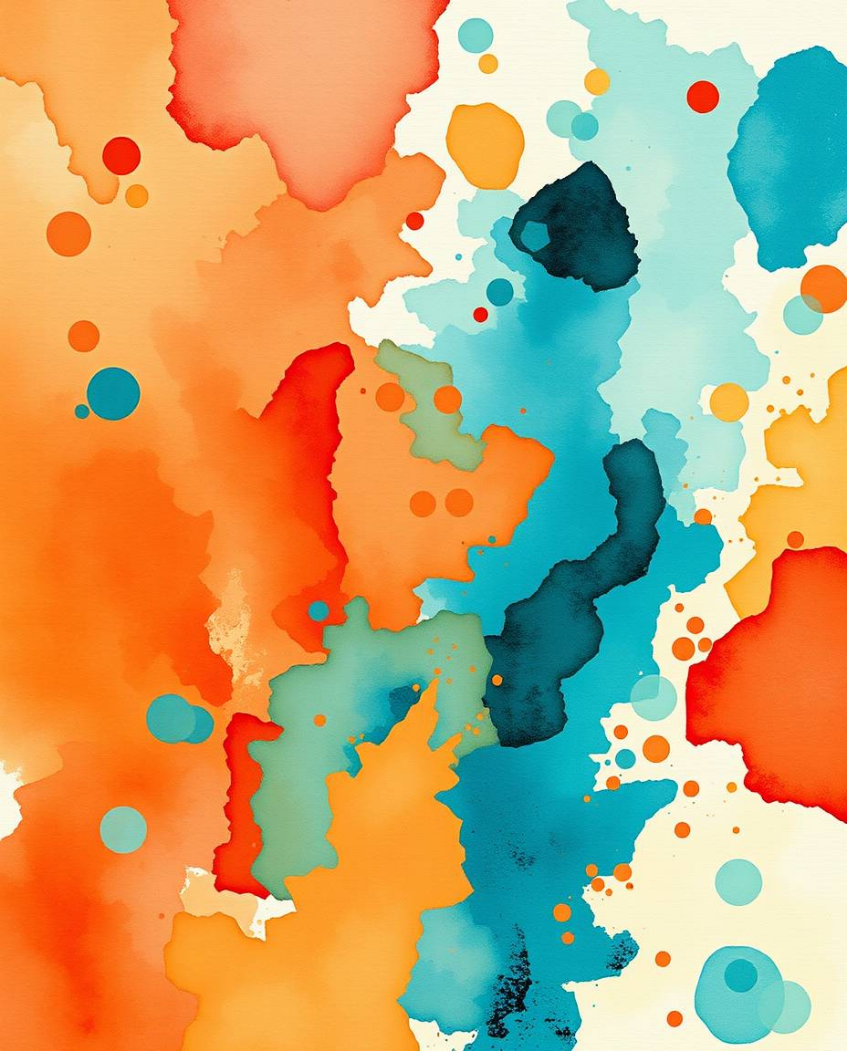 A captivating watercolor painting explodes with vibrant color, blending warm terracotta and cool teal tones.  The artwork sho