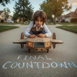 Exquisite high fashion photography captures a young boy's imaginative adventure building a cardboard spaceship with flashing 