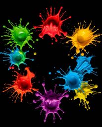 This photograph captures an overhead bird's eye view, freezing a moment in time with dynamic, colorful splashes against a sta