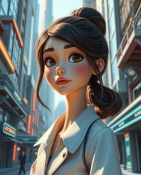 Explore a stunning architectural color photograph showcasing a graceful and elegant young inventor girl with refined features