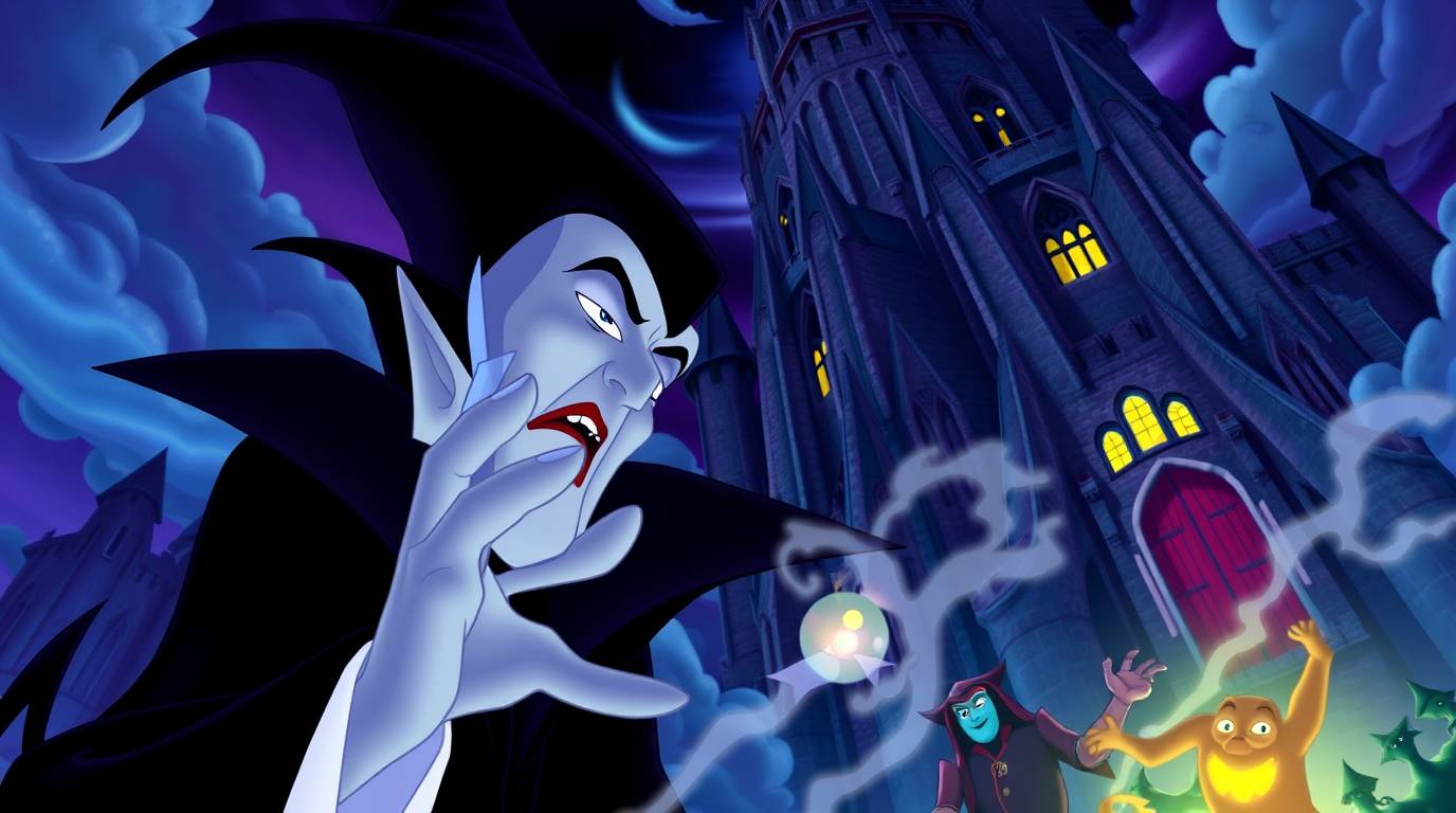 This image depicts a classic Disney villain with sharp features and pale skin, casting a powerful spell within the confines o