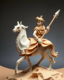 This layered papier-mâché sculpture depicts a graceful and elegant Disney-style hero embarking on a brave desert adventure. T