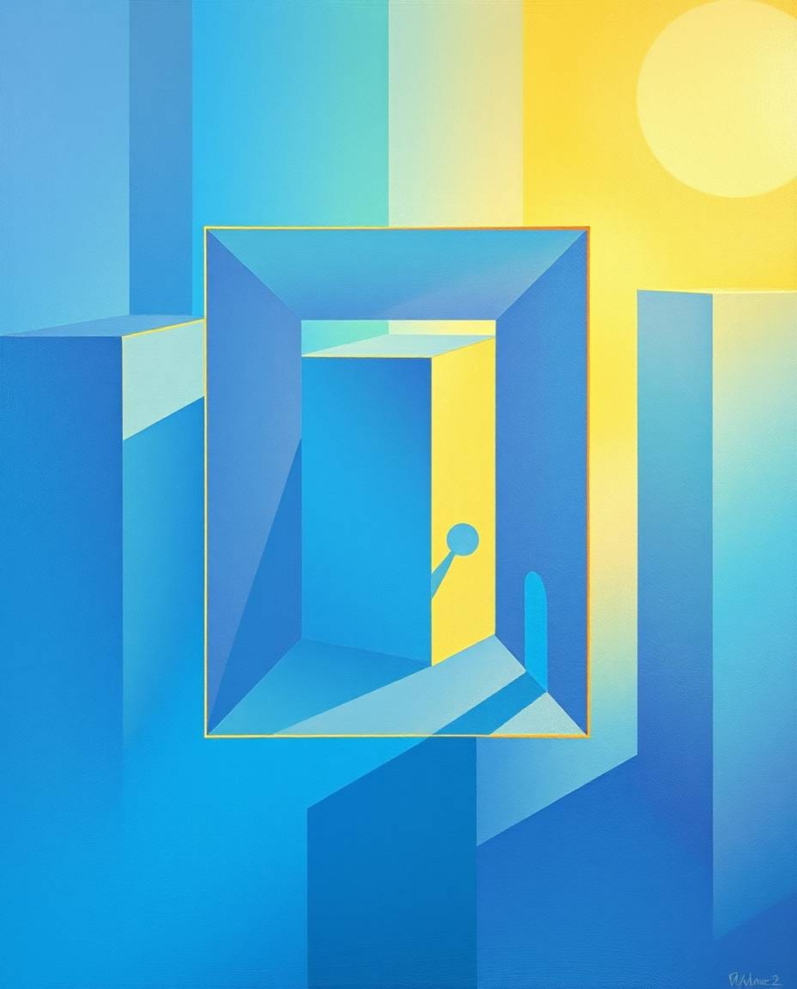A captivating warm golden hour light and cool color painting, showcasing a repetitive cube pattern reminiscent of Escher's im
