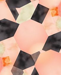 This delicate watercolor painting features a seamless geometric pattern composed of hexagons and triangles, rendered in a vib