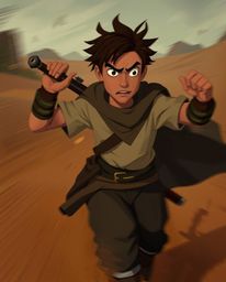 A captivating image depicting a brave, Disney-style hero embarking on a dynamic desert adventure.  The artwork features blurr