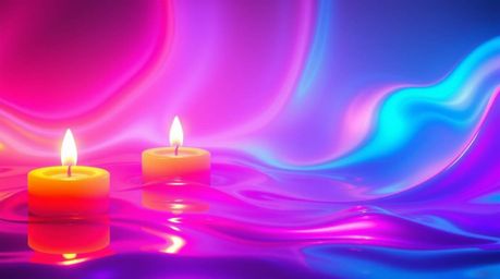 This digital art piece showcases neon gradient textures elegantly flowing across a liquid surface. The image is illuminated b